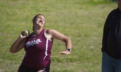 Richard R. Barron - The Ada News -- Ada freshman Aby Gutierrez competes in the shot put at the 2021 Dorsey Reirdon Invitational.