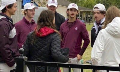 Ada High golfers Derek Layton, David Anderson, David Johnson, Michael Huff and Mack Weems are shown standing around during a weather delay that lasted well over two hours Tuesday at the Class 4A State Tournament hosted by the Winter Creek Golf and Country Club in Blanchard.