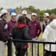 Ada High golfers Derek Layton, David Anderson, David Johnson, Michael Huff and Mack Weems are shown standing around during a weather delay that lasted well over two hours Tuesday at the Class 4A State Tournament hosted by the Winter Creek Golf and Country Club in Blanchard.