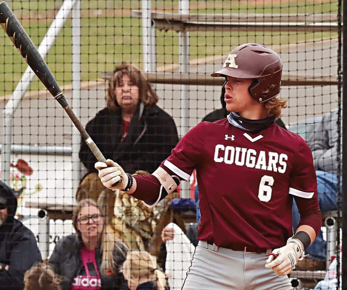 Travis Muse | Ada Baseball Boosters -- Ada’s Carter Freeland waits for his pitch during action at the 2022 Heart of Oklahoma Tournament in Purcell. Freeland belted a two-run triple in Ada’s 6-2 win over Lexington.