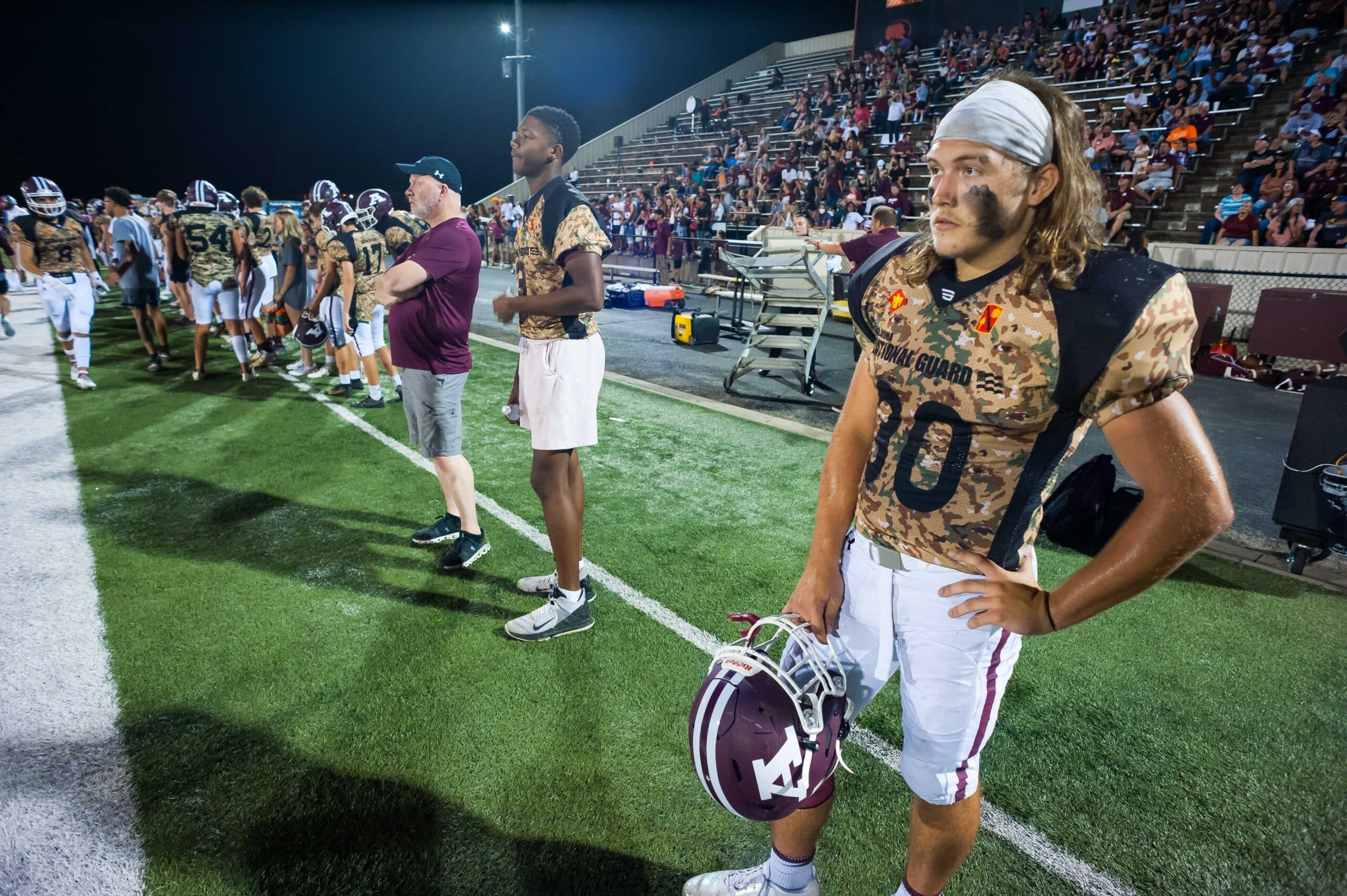 Richard R. Barron | The Ada News - Ada senior Caden Ross (30) watches from the sidelines earlier this year against McAlester. Ross will miss the rest of the season with a torn ACL.